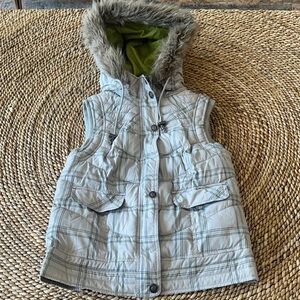 Mossimo Supply Co. Checkered Puffer Vest with Faux Fur Hood